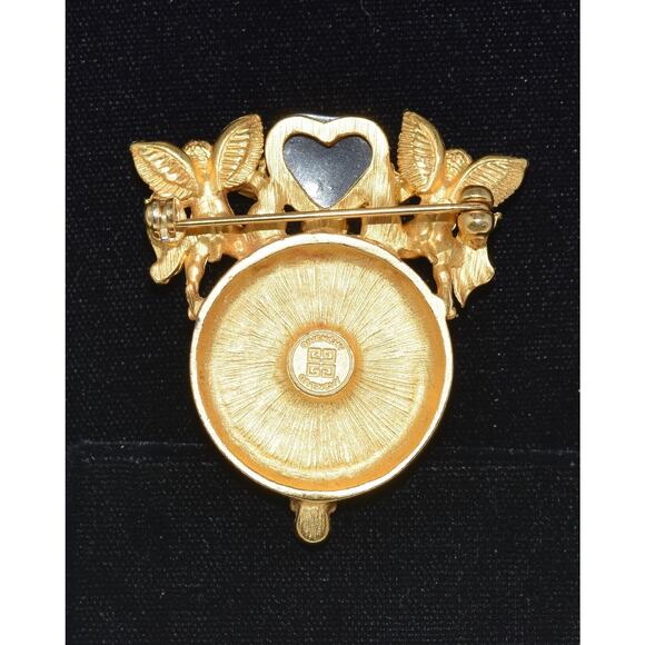 Givenchy Paris Rhinestone Faux Pearl Glass Red Heart Cherub Angel Brooch - Picture 5 of 8